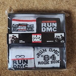 NIB Run DMC 4pk Crew Socks Men Size 10-13 Rap '84 Rock Box Boombox Hip Hop Music